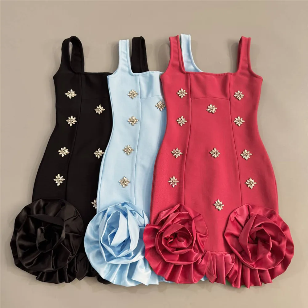 Abbigliamento estivo da donna con volant sexy 2025 Nuovo mini abiti da festa da club con fasciatura senza maniche 6