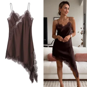 UNIZERA Abito asimmetrico in pizzo da donna Reggicalze sexy Estate 2025 Nuovo temperamento alla moda 1