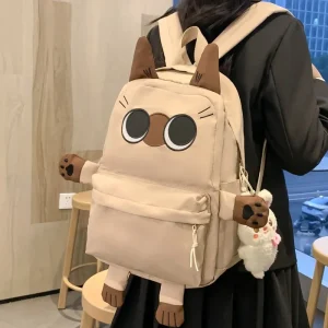 Borsa da scuola di grande capacità Cartone animato gatto siamese Design Zaino per studenti delle scuole superiori Materiale in nylon con computer Com 1