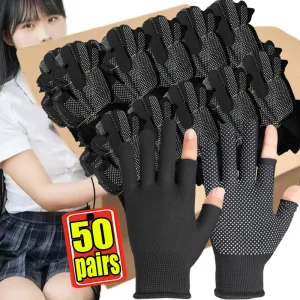 1/50 paia di guanti in nylon per perdite di dita Protezione del lavoro Guanti traspiranti adesivi antiscivolo da lavoro resistenti all'usura per uomo e donna 1