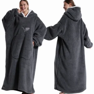 Coperte indossabili extra lunghe Coperta invernale con cappuccio in flanella con maniche lunghe Uomo Donna Coperta TV per adulti accogliente e morbida 1