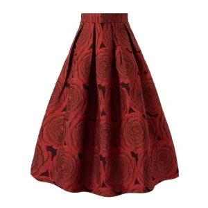 Vino rosso floreale vintage a vita alta abito da ballo a-line gonna da donna allentata al ginocchio gonne lunghe per abbigliamento donna moda 2025 1