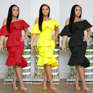 Abiti da donna Novità Abito da sposa con spalle scoperte Midi con volant Cerniera Abiti da cocktail eleganti da ballo 1