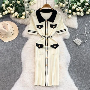 chic Elegante abito patchwork a maniche corte moda coreana prendisole autunno inverno abbigliamento donna 1