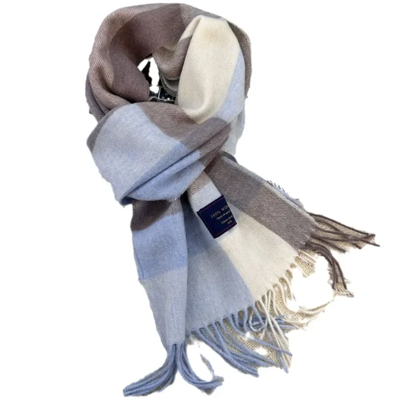 Sciarpa da uomo 100% lana scozzese caldo morbido silenziatore donna inverno autunno coppia cashmere antivento striscia nappa scialle sciarpa spessa maschile 5