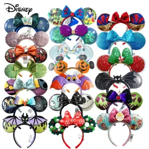 2025 Disney Minnie Fascia per le orecchie per le donne Disneyland Fascia per capelli Topolino per adulti/bambini in pelle peluche con paillettes Cosplay Accessori per ragazze 1