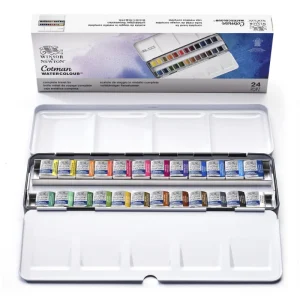 Winsor Newton Cotman Acquerelli Vernice 24 Mezze vaschette Colori Acquerello Pattle Set Scatola per schizzi in metallo Pigmento 1