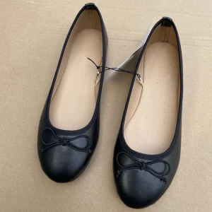Elegante ballerine con fiocco da donna, punta tonda piatta, comfort, slip-on, mocassini da donna, scarpe singole in pelle 1