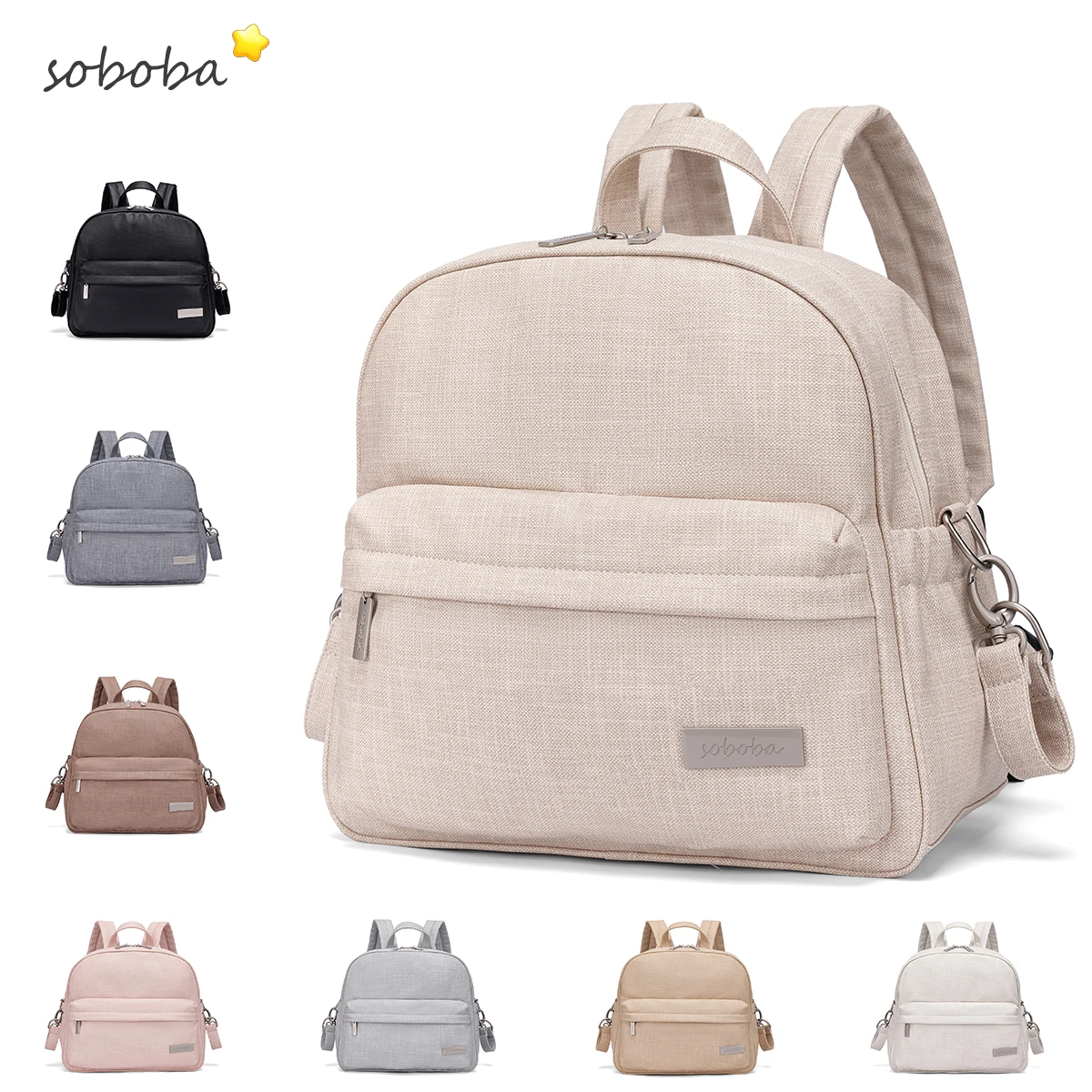 Soboba Elegante zaino per pannolini da donna Solido Moda Impermeabile Borsa per fasciatoio multifunzionale di grande capacità con 2 cinturini 1