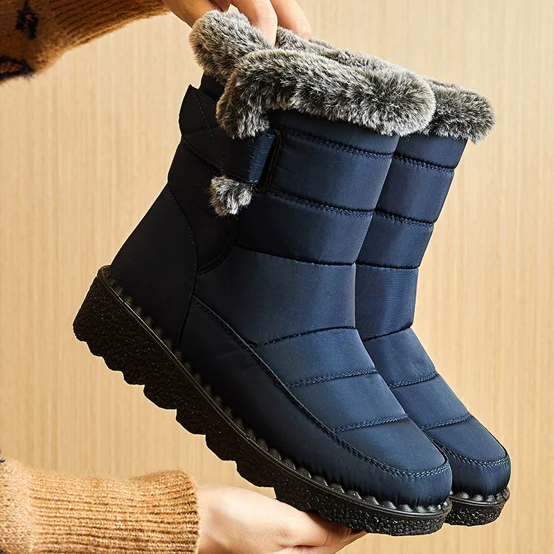 Stivali da donna 2024 Tendenza Scarpe invernali per donna Stivali invernali Caviglia Tacchi bassi Botas Mujer Stivali da neve impermeabili con scarpe di pelliccia 1