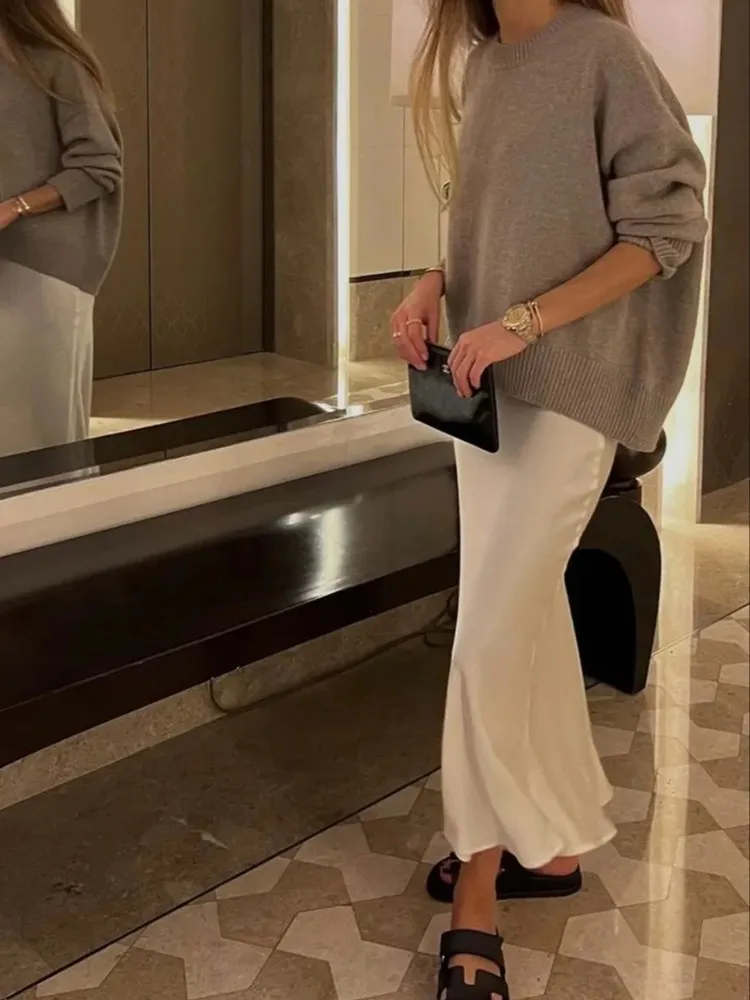 MUJER 2025 Gonna in raso nero Donna Vita alta Gonne lunghe eleganti per le donne Moda Estate Gonna longuette Gonne da donna da ufficio 6