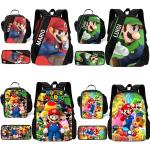 set da pezzi Bambino Simpatico anime per zaino scolastico M-Mario con borse per il pranzo, borse per matite, borse scolastiche per ragazzi e ragazze, miglior regalo 1
