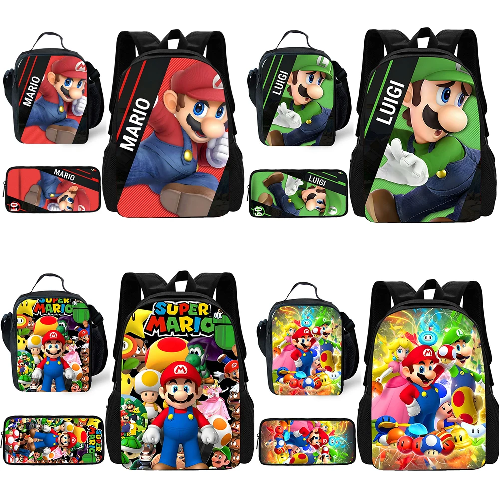 set da pezzi Bambino Simpatico anime per zaino scolastico M-Mario con borse per il pranzo, borse per matite, borse scolastiche per ragazzi e ragazze, miglior regalo 1