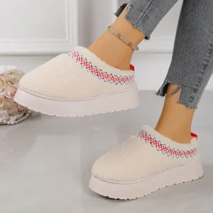 Stivali da neve invernali con fondo spesso Capispalla da donna Stivali da neve pelosi in cotone stile etnico Materiale PVC caldo e confortevole a prova di freddo 1