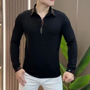 Polo da uomo a maniche lunghe ricamata di lusso leggera di fascia alta di nuovo stile autunnale T-shirt con risvolto alla moda e alla moda 1