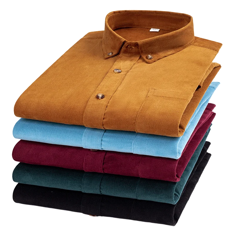 100% cotone Plus Size 6XL camicia di velluto a coste da uomo Casual manica lunga Regular Fit camicia da lavoro tasca Comfort da uomo 2