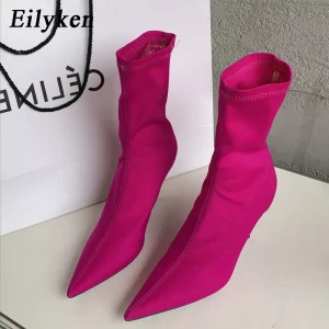 Eilyken nuova primavera autunno stivaletti da donna in tessuto elasticizzato sexy punta a punta tacchi alti moda femminile calzini pompe scarpe 1