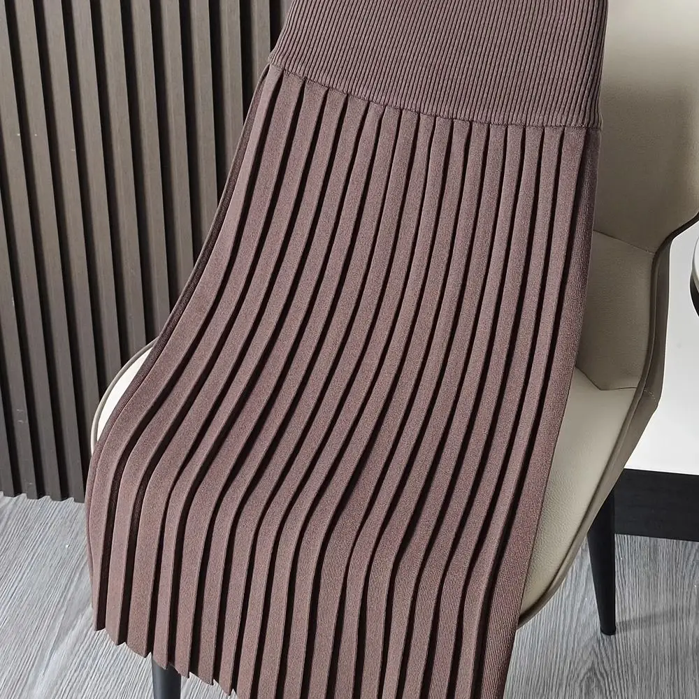 Autunno Inverno Office Lady Semplicità Pieghettato Tinta unita Elastico in vita Gonna a trapezio Abbigliamento donna Temperamento Gonne a maglia 3