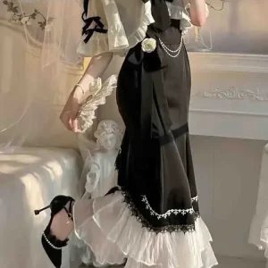 Abito da sirena da fata Vintage francese abito da donna con cinturino da principessa in pizzo coreano abito da donna Midi Lolita dolce da corte primaverile 2023 1