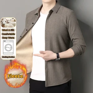 Camicie eleganti invernali in lana da uomo T-shirt e top in pile a maniche lunghe casual Camicia di seta di lusso delicata sulla pelle da lavoro elastica non stira 1