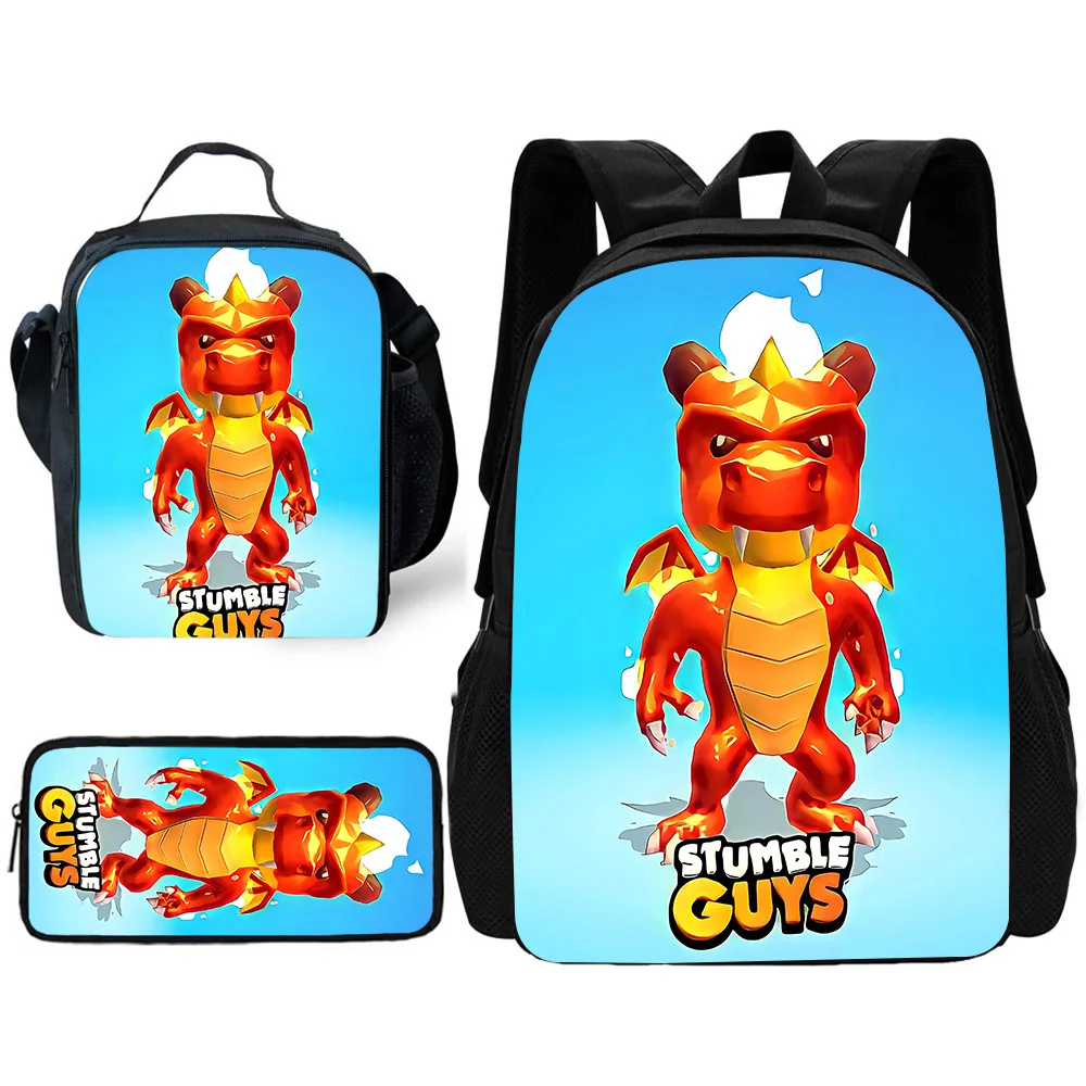 Set da 3 pezzi Giochi anime per Stumbles Guyss Zaino scolastico per bambini con borse per il pranzo Borse per matite Borse da scuola per ragazzi e ragazze Miglior regalo 2