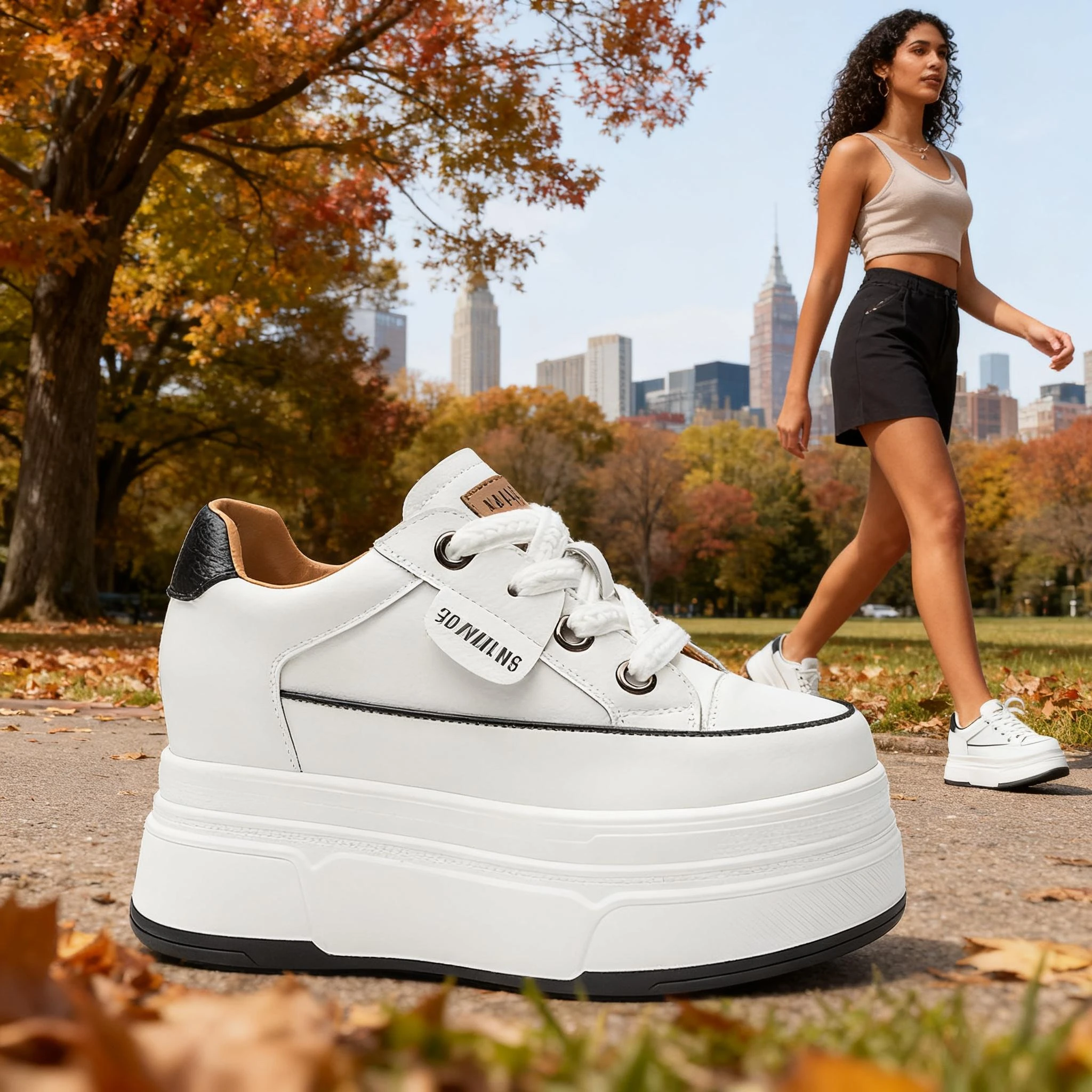 Fujin 9 cm pelle scamosciata di mucca vera pelle donna scarpe vulcanizzate piattaforma zeppa skate board tacchi alti di marca scarpe estive casual 2