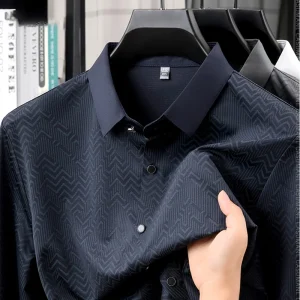 TFETTERS 2025 Spring Autumn Elegant Mulberry Silk Shirts for Man Long Sleeve Turn Down Collar Graphic Print Work Shirt for Male 1
