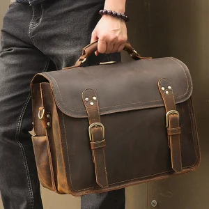 Vintage Crazy Horse valigetta da uomo in vera pelle borsa da lavoro grande borsa da ufficio Tote 15.6 "custodia per Laptop attache borsa a tracolla maschile 1
