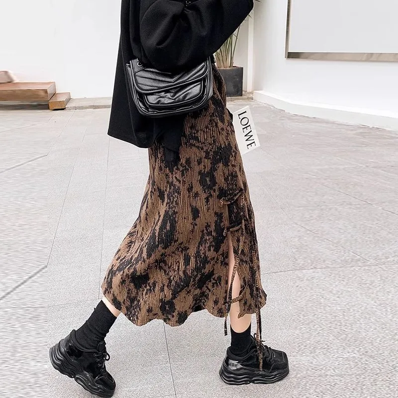 Gonna a fessura in velluto a coste retrò Gonna longuette versatile dimagrante invernale a vita alta da donna 2