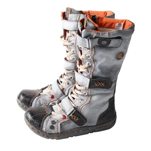 Stivale da donna piatto in pelle PU lavata con cinturino TMA EYES con taglie forti 1