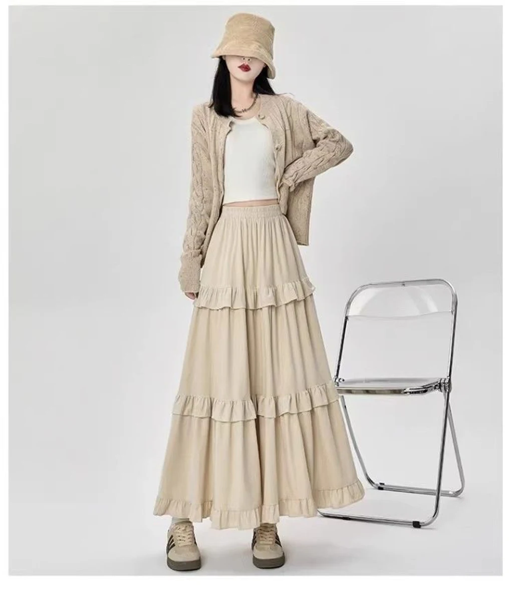 Gonne di media lunghezza autunnali e invernali, gonne di velluto da donna, mezze gonne arricciate con patchwork elastico retrò coreano autunno e inverno 2