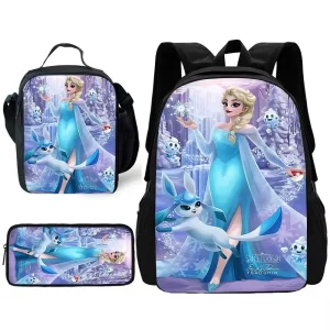 Zaino scolastico per bambini Anime Frozen Princess Elsa con borse per il pranzo, borse per matite, borse per la scuola per ragazzi e ragazze, miglior regalo 1