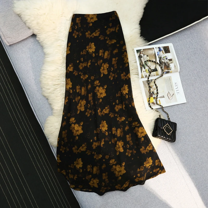 Seoulish a vita alta vintage stampato floreale gonne a coda di pesce da donna 2025 nuova estate coreana casual gonne a sirena femminile 1