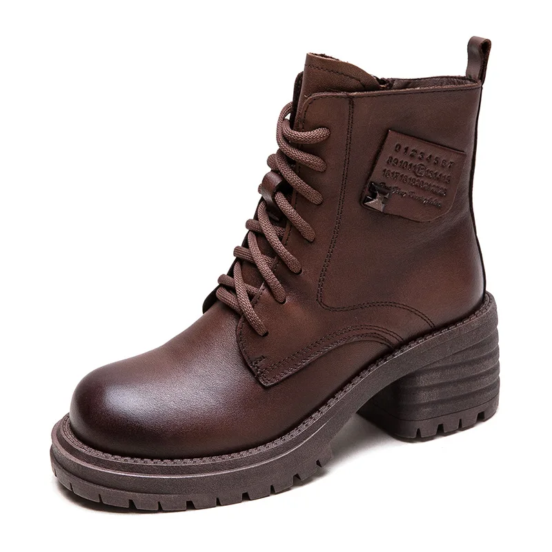 GKTINOO 2025 Stivali con plateau in vera pelle Scarpe da donna Autunno Inverno 6 cm Tacchi spessi Stivaletti Stringati con cerniera Décolleté da donna 2