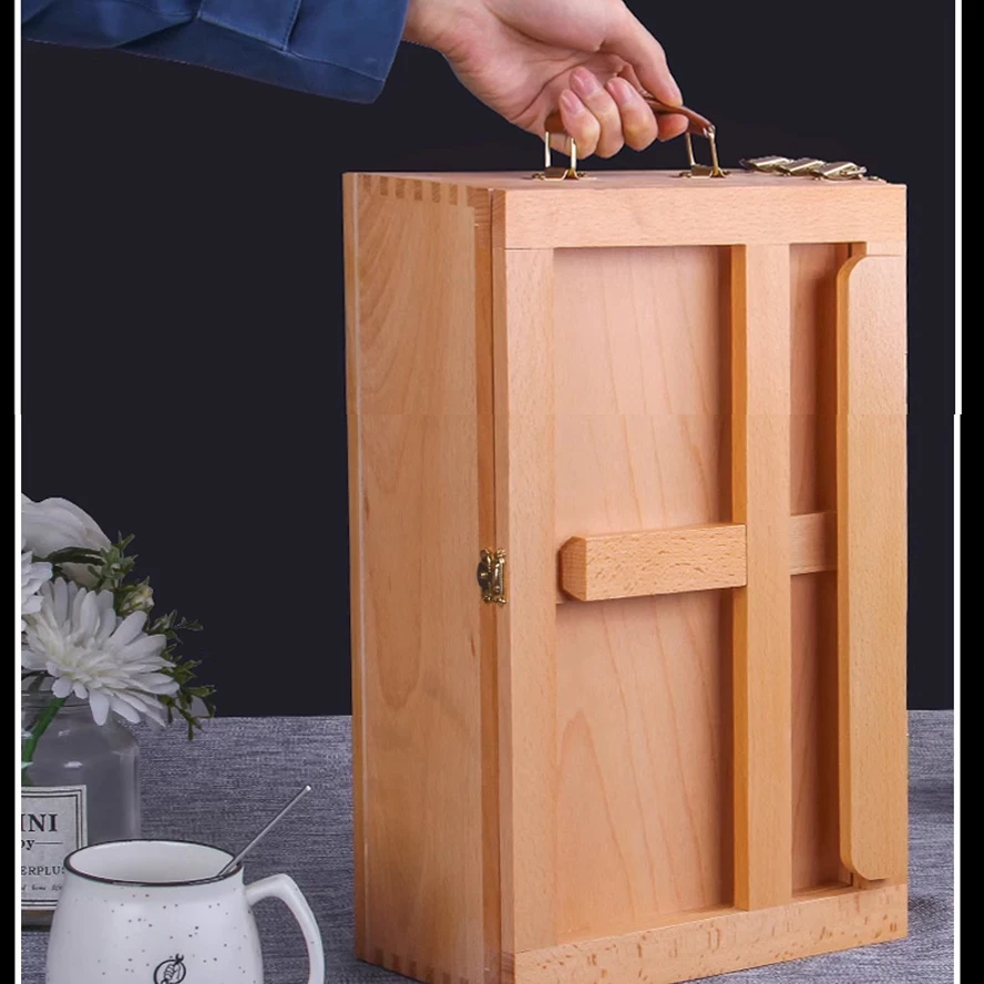 Cavalletto piatto pieghevole in faggio Supporto per pittura a olio a doppio scopo Cavalletto regolabile pieghevole Schizzo per bambini Pittura cassetto portatile 3