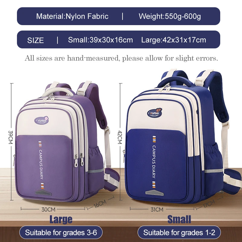 Zaino da scuola stile semplice casual in stile coreano per ragazze Zaino per bambini Borsa per studenti delle scuole medie elementari per età 6-12 anni 2