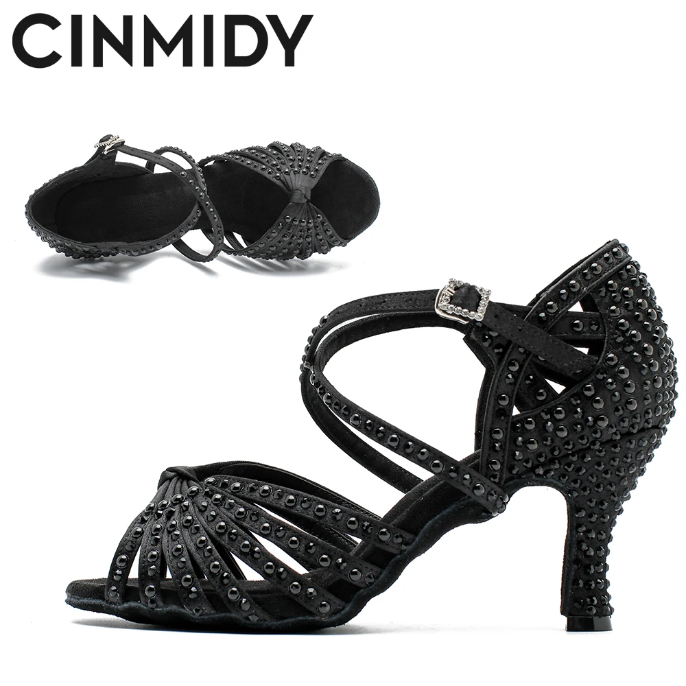 CINMIDY Scarpe da ballo latino con suola morbida per donna Scarpe da ballo moderne per tango Scarpe da sposa con diamanti da donna con perla 5