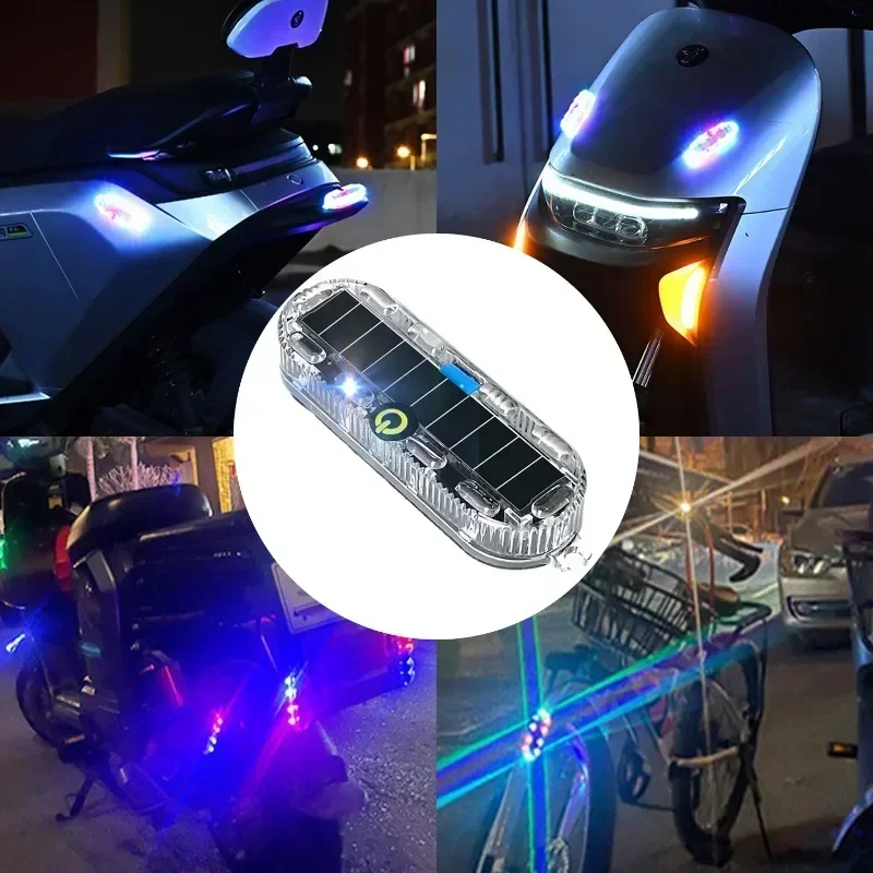 Nuova luce di avvertimento a LED per mortorcycle a energia solare Fanale posteriore per giro notturno per auto Luce stroboscopica anti-posteriore per bicicletta elettrica per moto 5