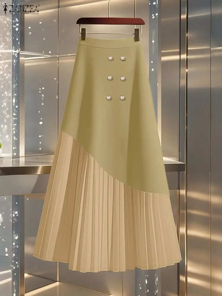 ZANZEA Gonne da donna 2025 Autunno Elegante Vita alta Ufficio Faldas Saia Pieghettato Jupes Elegante Patchwork Robe Femme Lavoro Vestito estivo 3