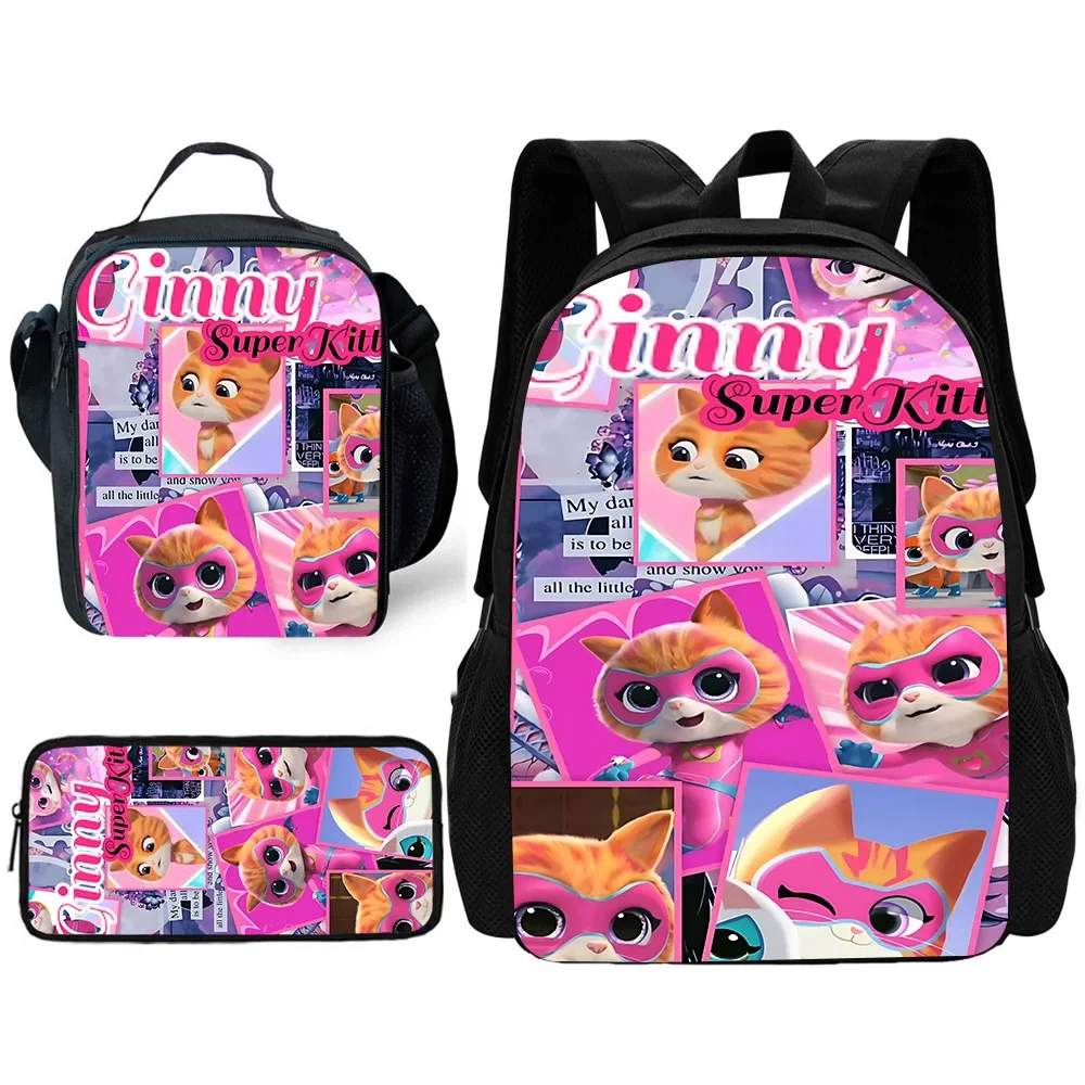 Zaino per bambini S-SuperKitties simpatico cartone animato per la scuola con borse per il pranzo, borse per matite, borse per la scuola per ragazzi e ragazze, miglior regalo 2