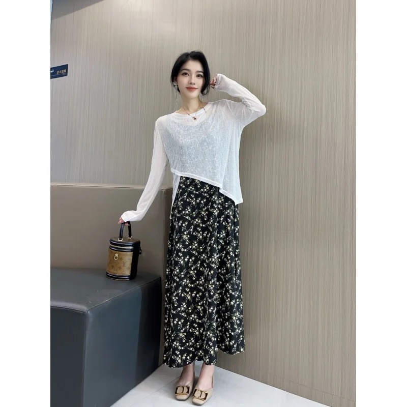 Abito lungo estivo con stampa floreale alla caviglia, vestibilità slim, leggero, stile da donna, modello sottile per ragazza della foresta fresca cinese vintage 3