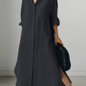 ZANZEA Abito da donna Manica lunga Camicia solida Vestito estivo Risvolto Collo Bottoni Abiti Moda Abiti maxi larghi Vintage Robe Femme 1
