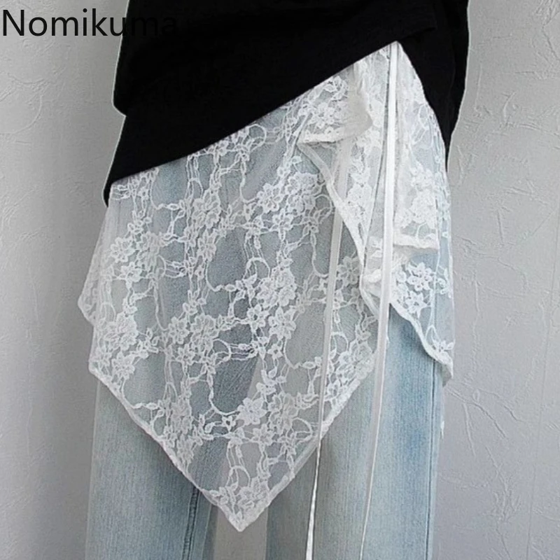 2025 Faldas Mujer De Moda Gonna estiva Abbigliamento donna Fasciatura in pizzo floreale Jupe Moda coreana Saia Irregolare Chic Y2k Gonne 2