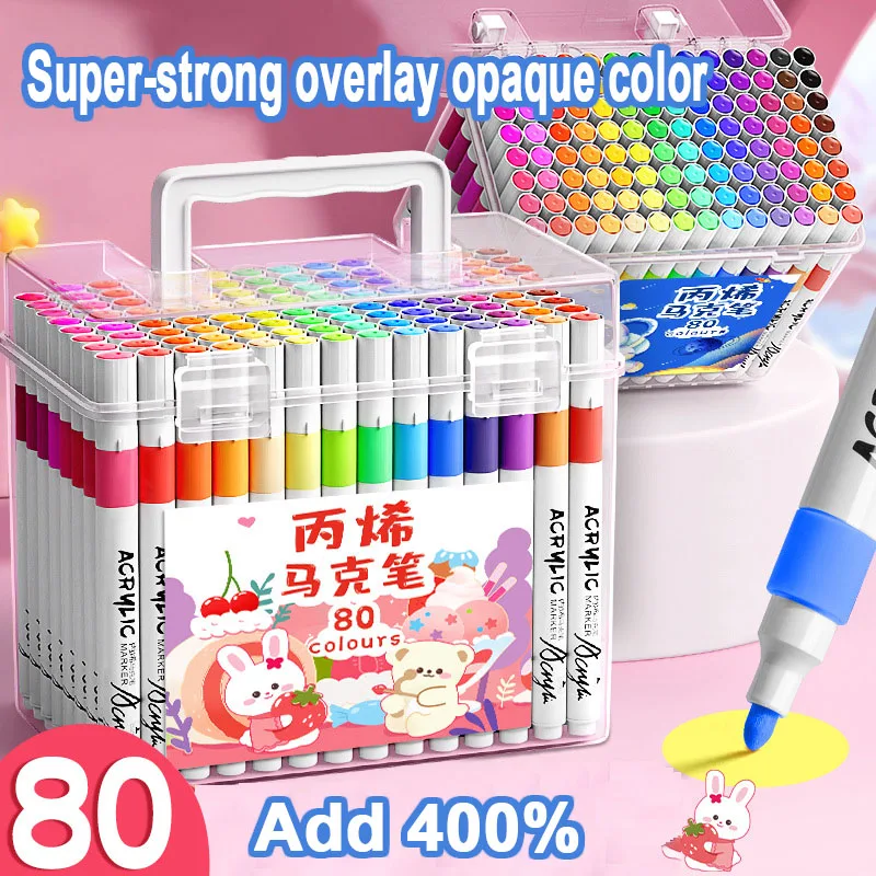 Pennarello acrilico ad asciugatura rapida Pigmento di protezione ambientale a 80 colori Penna artistica impermeabile multicolore Penna colorata fai da te Regalo per studenti 1