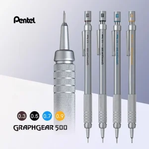 1pc Pentel Graphgear 500 disegno matita meccanica ingegneria matita automatica con gomma per penne Pro 0.3 0.5 0.7 0.9mm 1