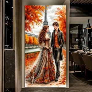 Fullcang Autunno Foglia caduta Torre Coppia di grandi dimensioni Fai da te Pittura diamante Paesaggio Mosaico completo Ricamo Immagine Decorazione della parete 1