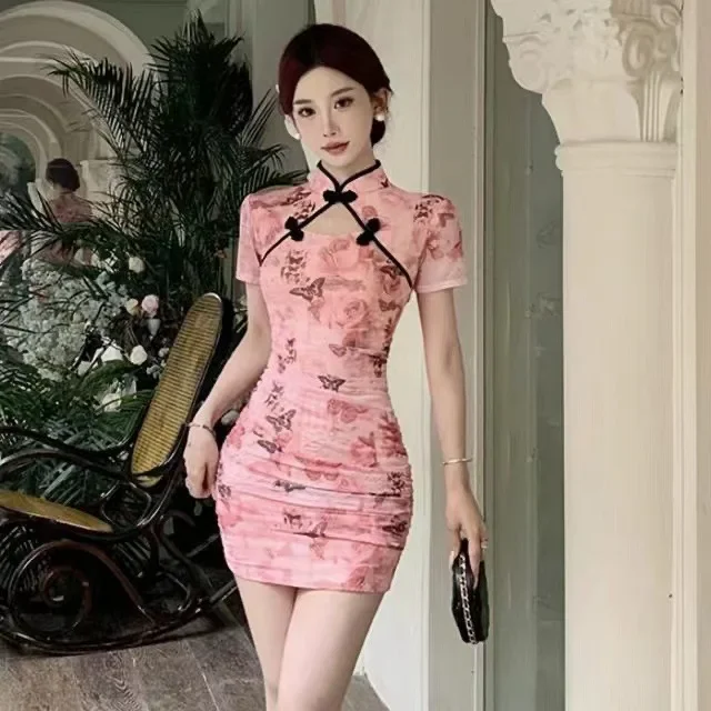 Elegante abito da ragazza sexy con maniche a polo da principessa in stile cinese, versione migliorata, elegante abito cheongsam di fascia alta 2