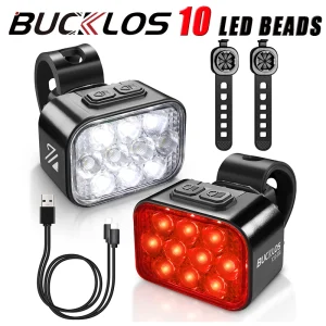 BUCKLOS Luce posteriore per bicicletta Luce anteriore 1100mAh LED COB Lampada per bici impermeabile USB ricaricabile Mtb Fanali posteriori per bici da strada Parti della bici 1