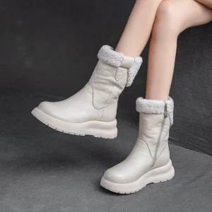 GKTINOO 100% scarpe invernali in vera pelle stivali da neve da donna piatti antiscivolo in pelle di mucca da donna inverno caviglia Botas nero caldo 1
