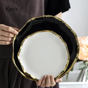 Piatto in ceramica Nordic Golden Stroke leggero di lusso nero bianco pasta bistecca piatti da pranzo piatti da dessert ciotole da zuppa stoviglie per la casa 1